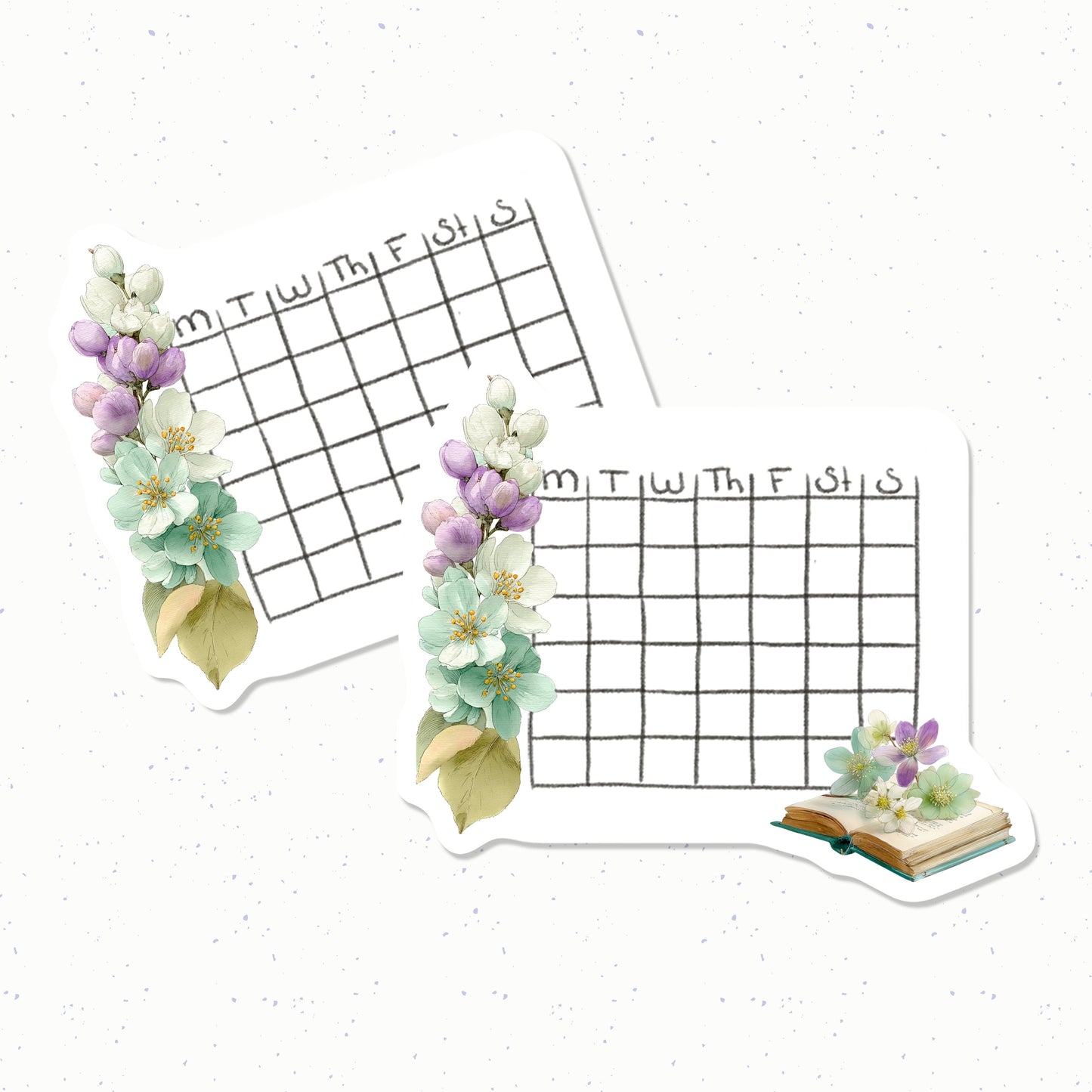 Floral-themed planner stickers with grid designs on a white background