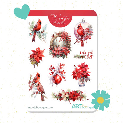 Winter birds planner stickers