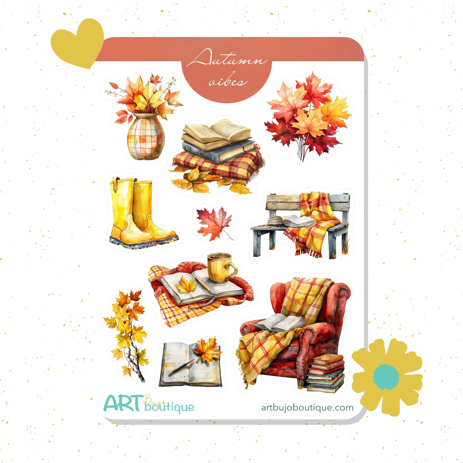 Autumn Vibes decorative sticker sheet, fall stickers, autumn leaves, planner stickers