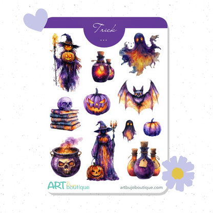 halloween stickers, halloween gift, purple halloween