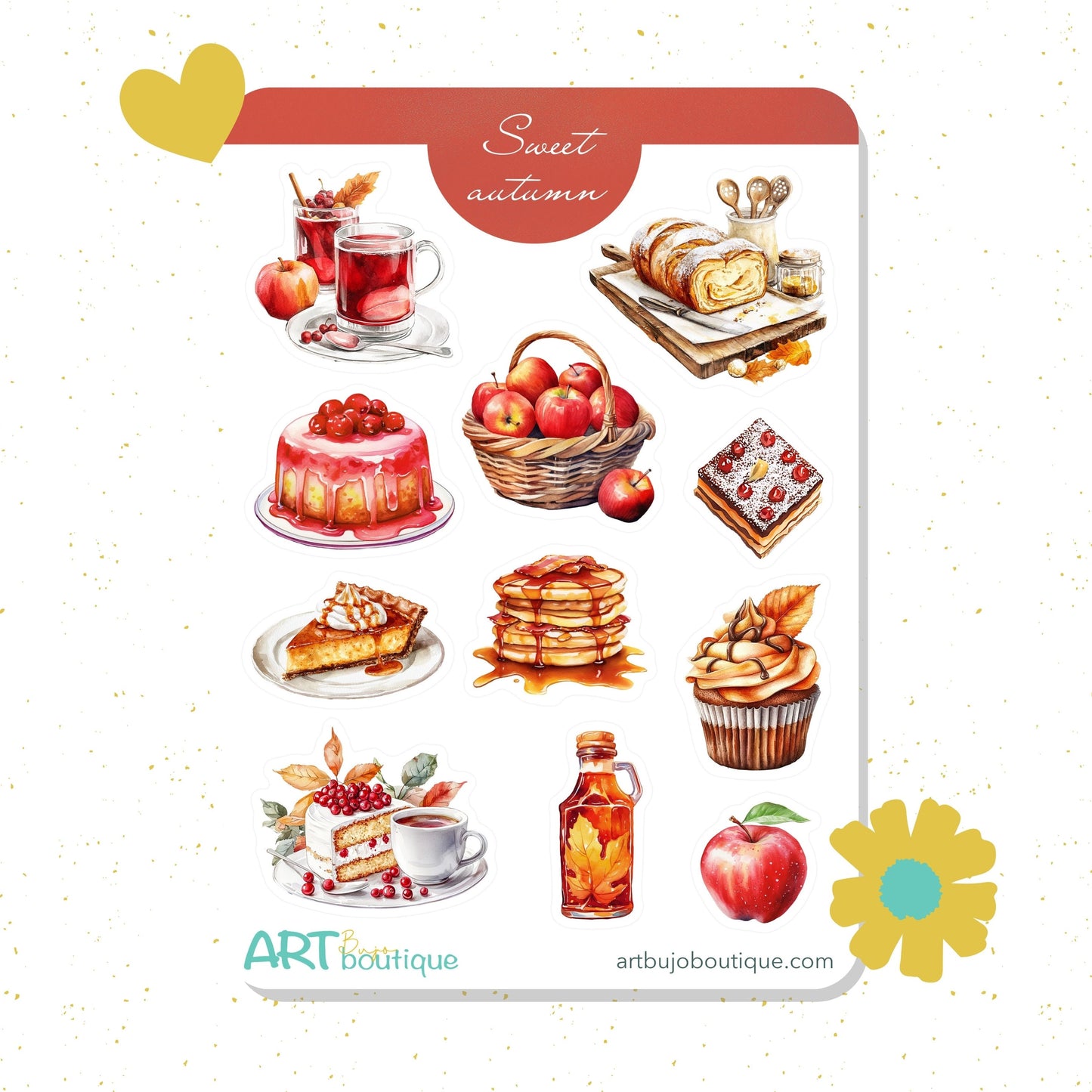 Sweet Autumn decorative sticker sheet, cozy stickers, autumn leaves, planner stickers