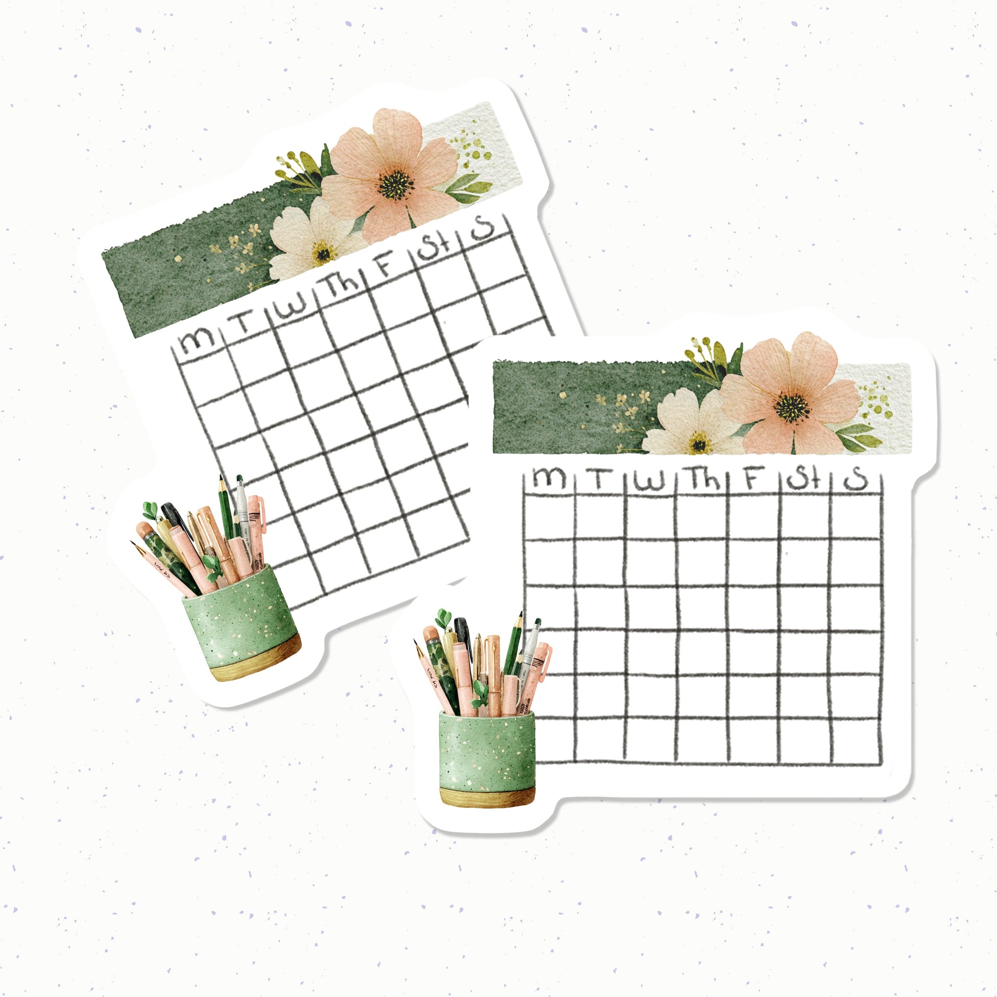 Two floral-themed desk organizers with grid designs on a white background