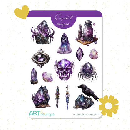 halloween stickers, halloween card, purple crystals