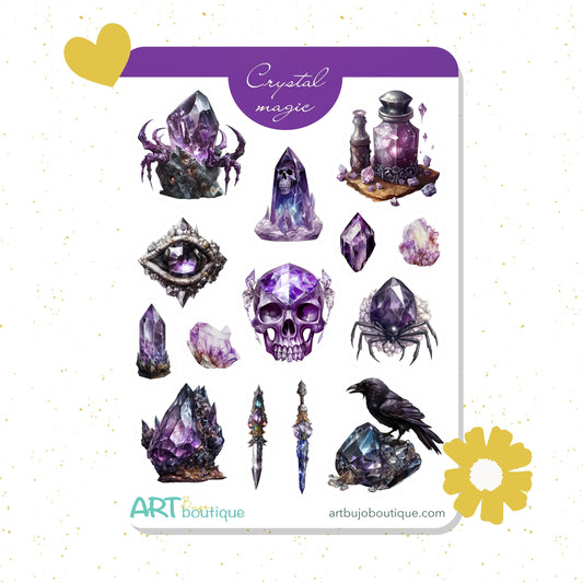 halloween stickers, halloween card, purple crystals