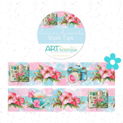 Washi tape with floral and vintage design on a white background, featuring 'ART boutique' branding.