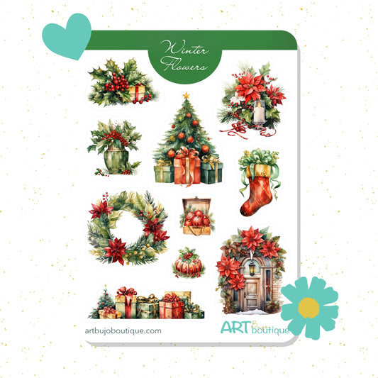 Winter flowers planner stickers