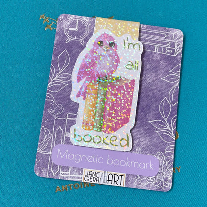 All Booked cute magnetic bookmark, cute bookmark, cute pink bird