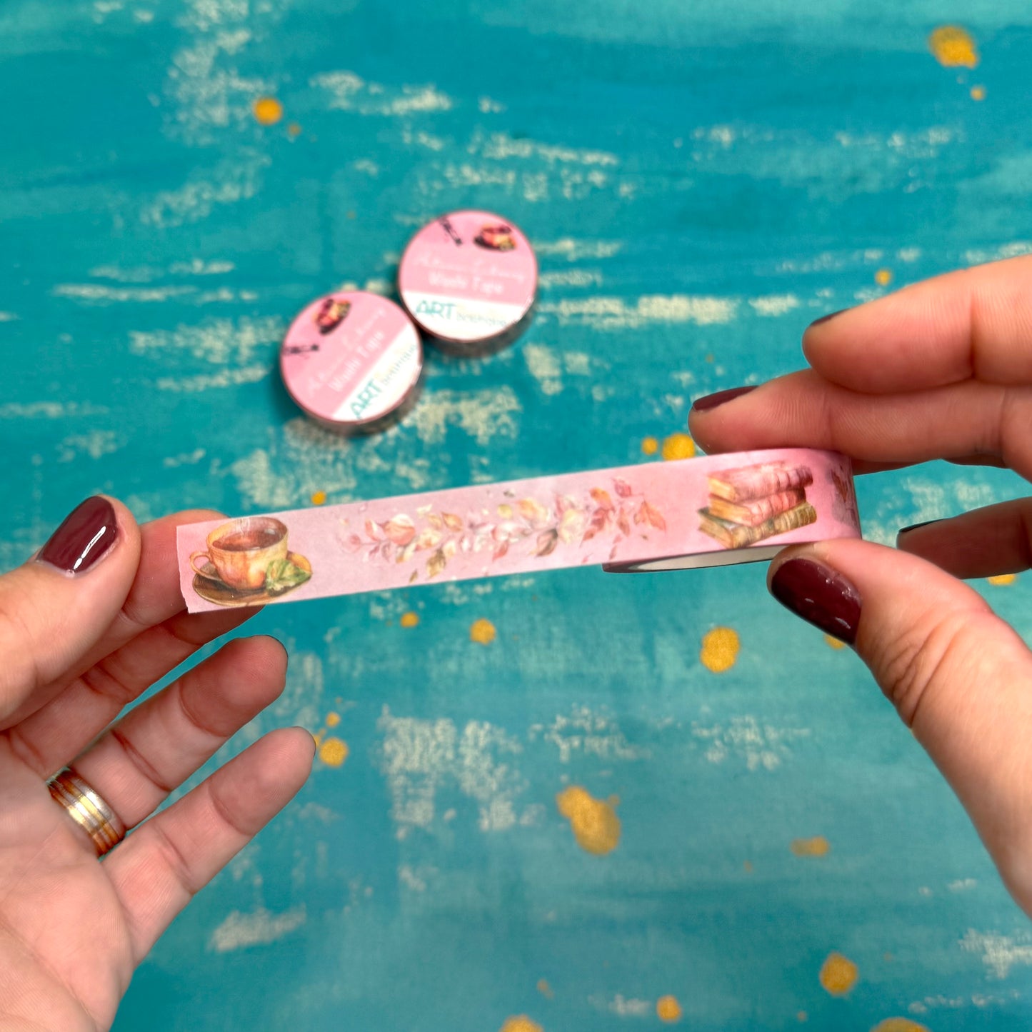 Autumn Library Pink Washi Tape – 15 mm Cozy Fall Decorative Tape