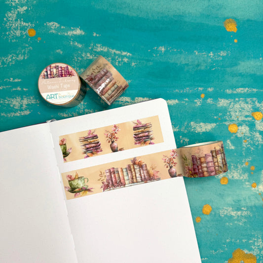 Autumn Library Wide Washi Tape – 30 mm Cozy Book Lover Design