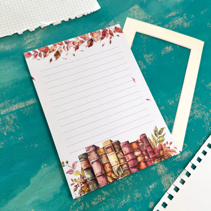 Autumn Library A5 Lined Notepad – Cozy Writing Pad for Book Lovers & Planners