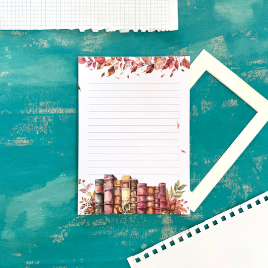 Autumn Library A5 Lined Notepad – Cozy Writing Pad for Book Lovers & Planners