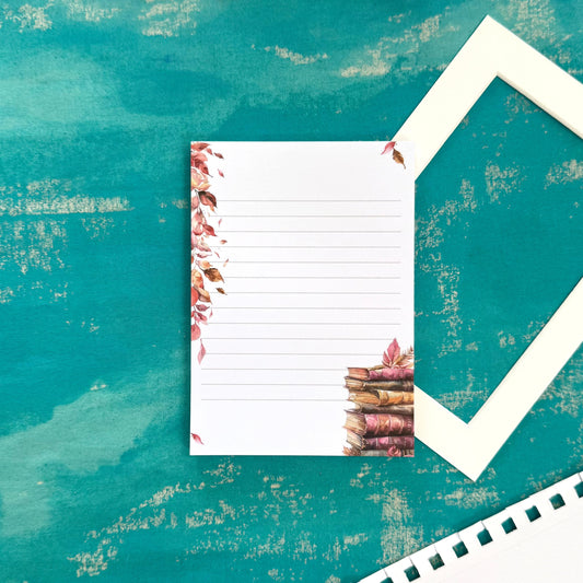 Autumn Library A6 Lined Notepad – Compact Fall Writing Pad for On-the-Go