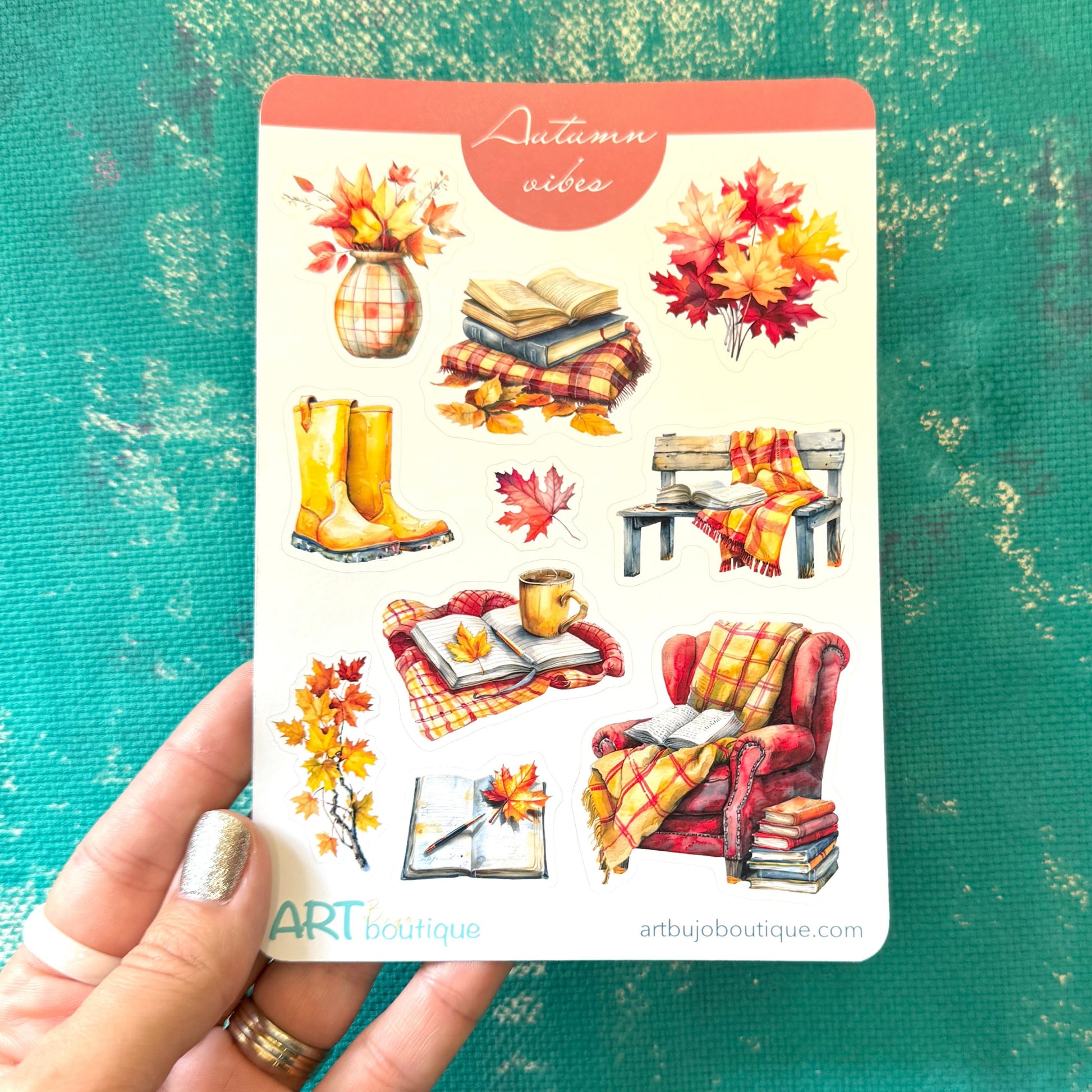 Autumn Vibes decorative sticker sheet, fall stickers, autumn leaves, planner stickers