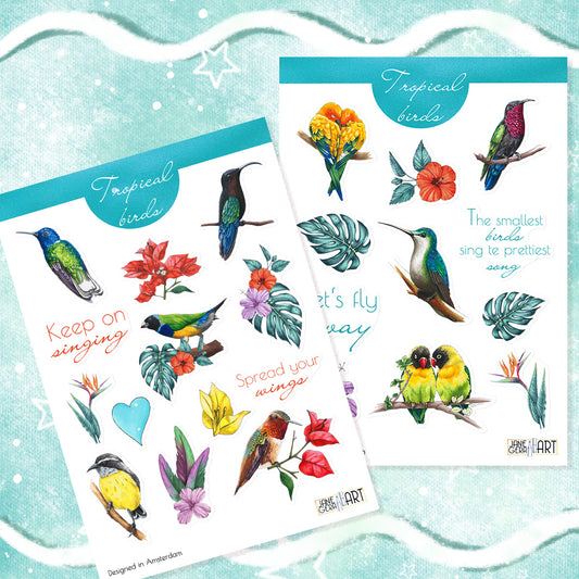 Tropical birds bujo sticker set