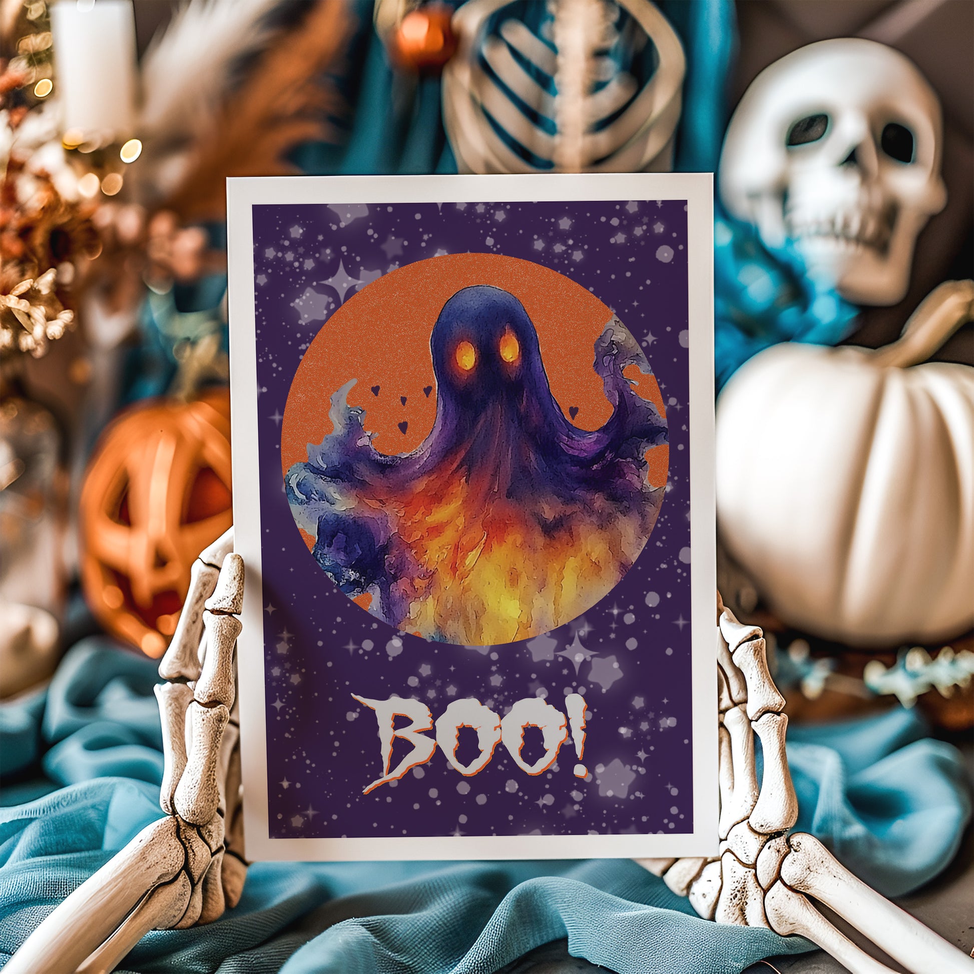 BOO! Ghost Halloween postcard