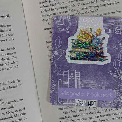 Flower and books magnetic bookmark