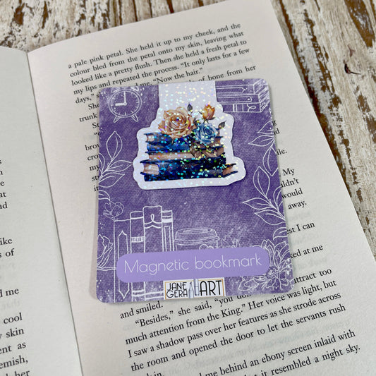 Flower and books magnetic bookmark