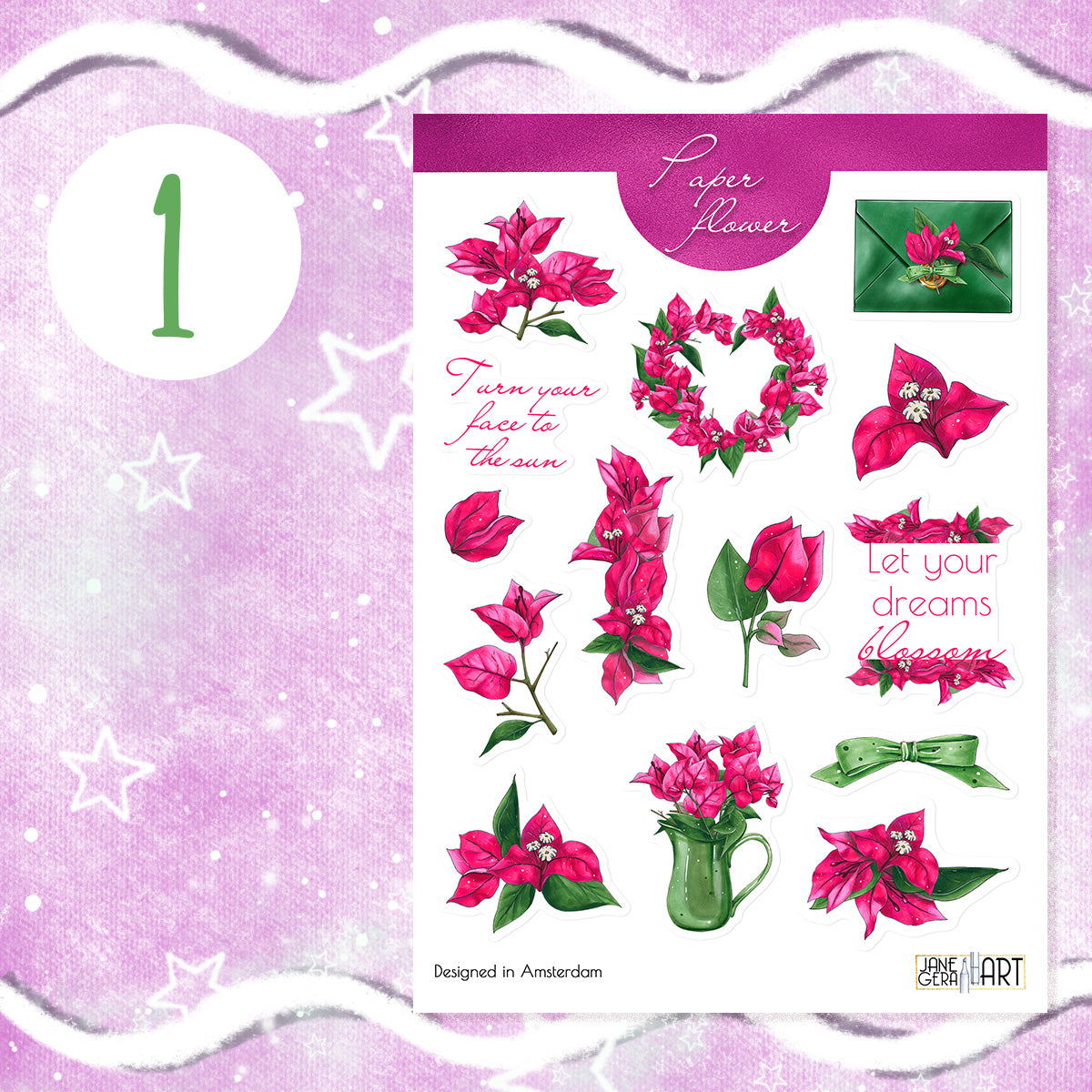 Bougainvillea flower planner stickers