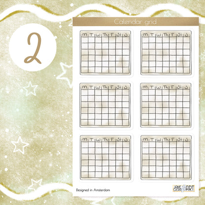 Blank calendar grid planner stickers