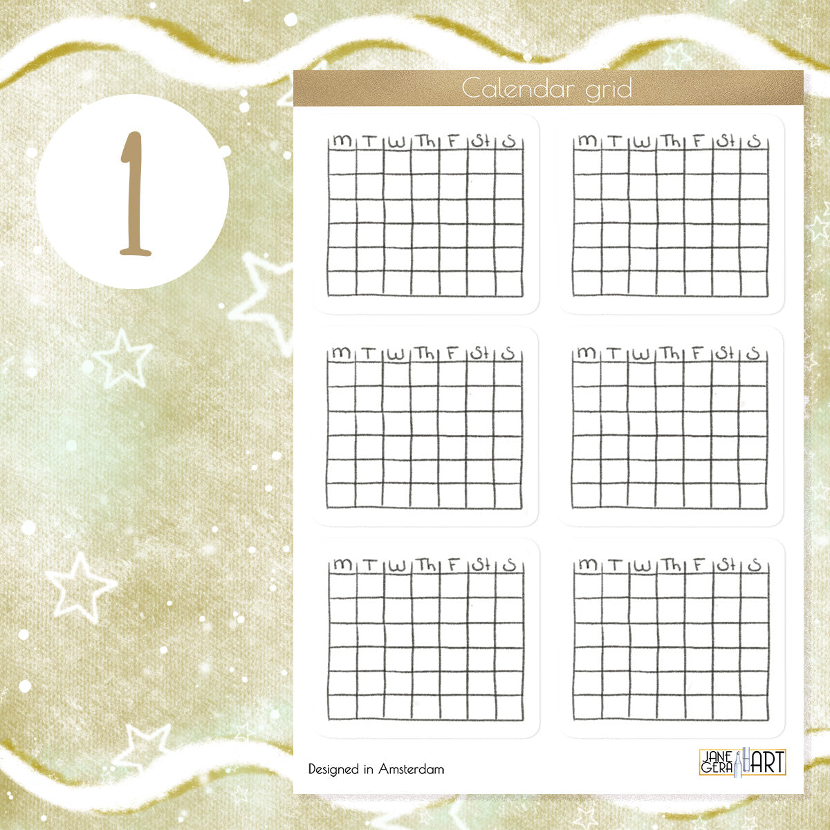 Blank calendar grid planner stickers