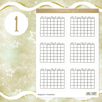 Blank calendar grid planner stickers