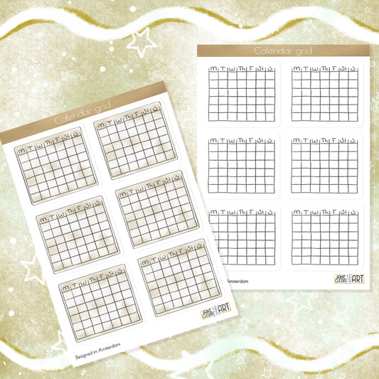 Blank calendar grid planner stickers