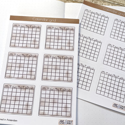 Blank calendar grid planner stickers