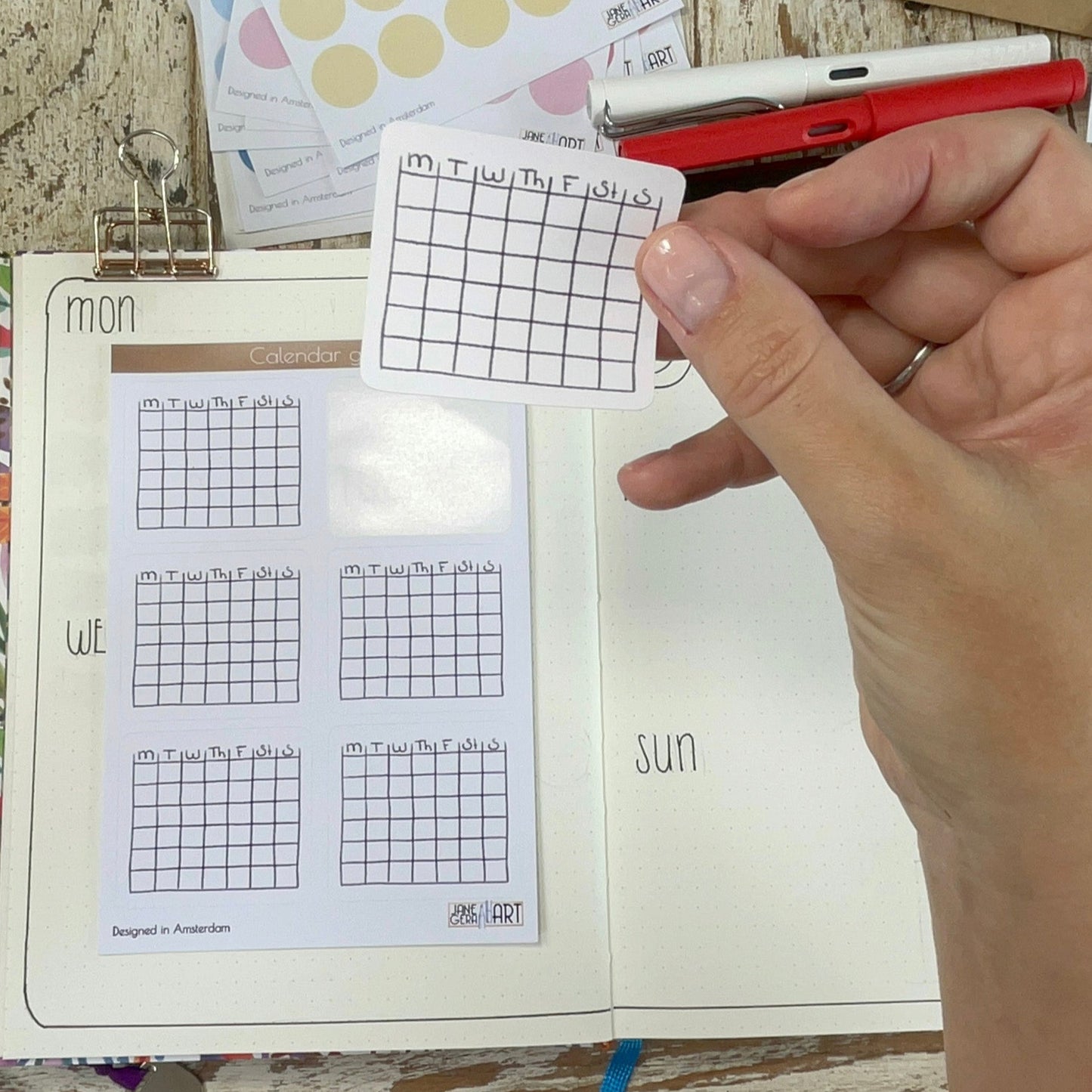 Blank calendar grid planner stickers