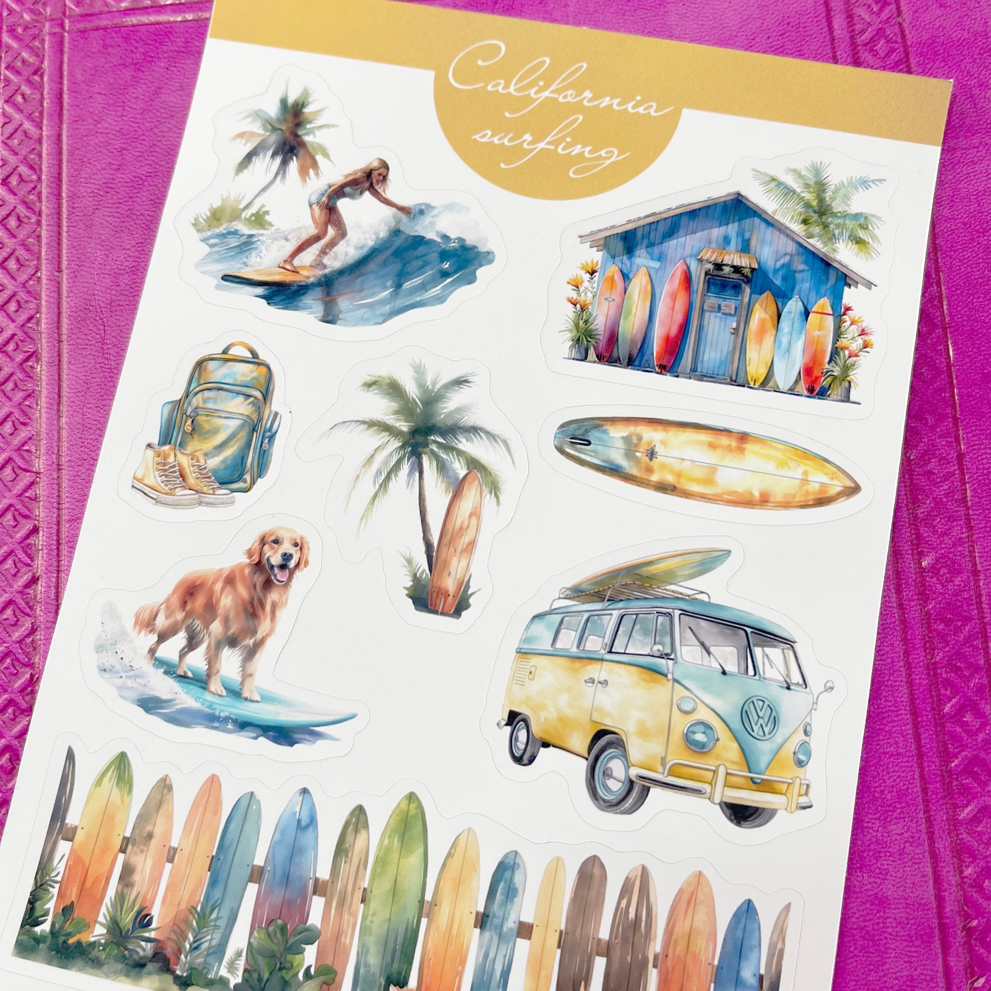 California Surfing decorative stickers, travel stickers, bujo stickers, travel planner stickers