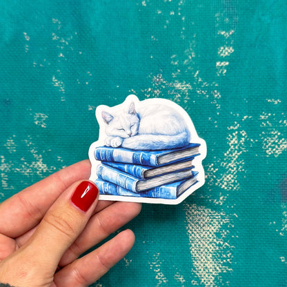 Kitten and Books vinyl sticker