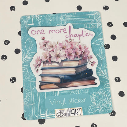 One More Chapter vinyl sticker, laptop stickers, cute stickers, sakura flowers, book lover gift