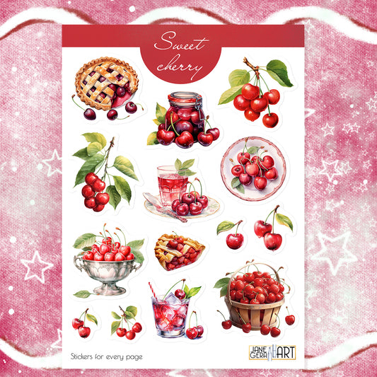 Sweet cherries stickers Summer fruit planner stickers