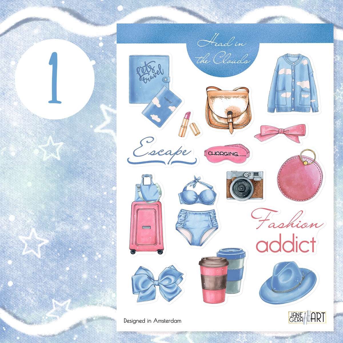 Sky blue fashion planner stickers