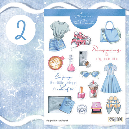 Sky blue fashion planner stickers