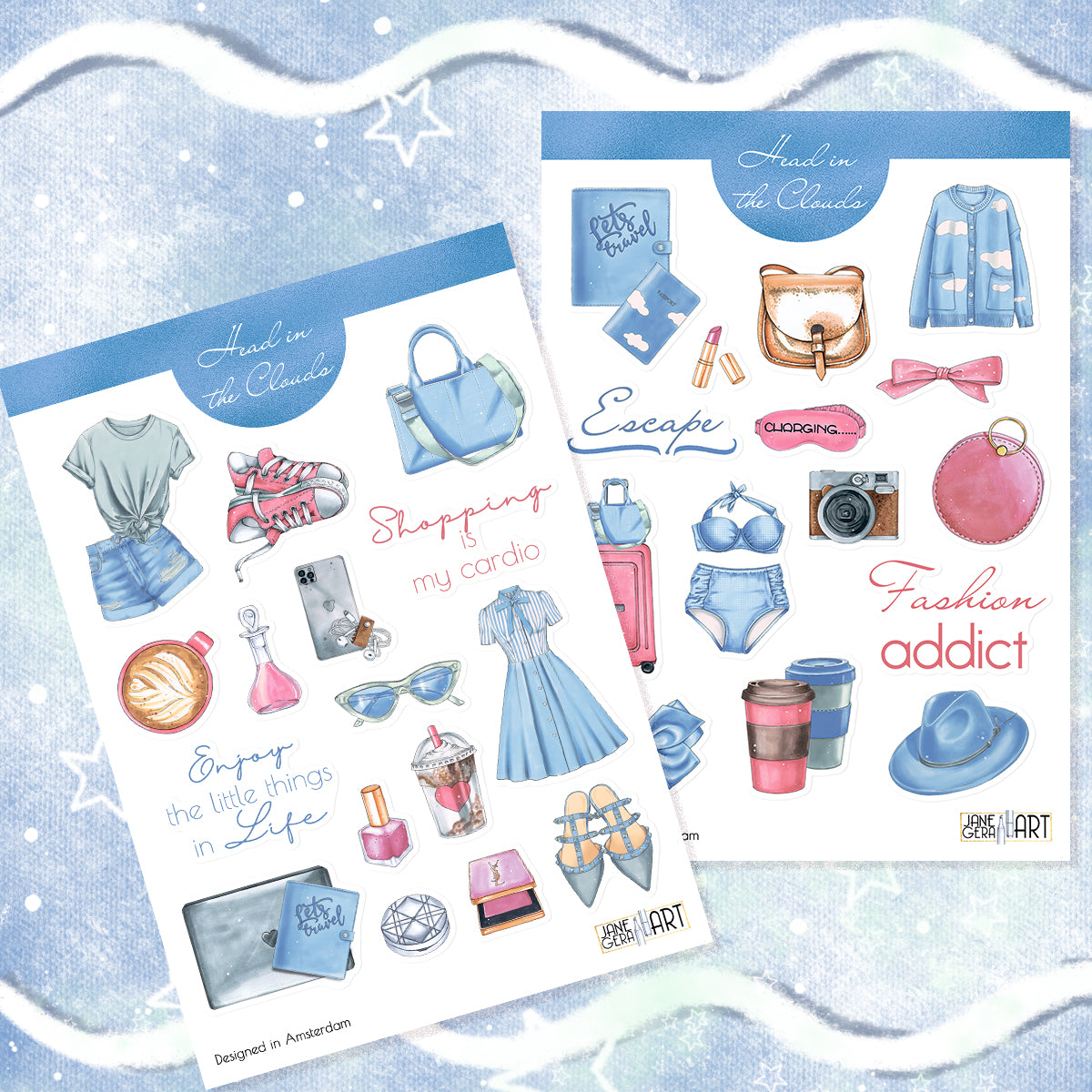 Sky blue fashion planner stickers