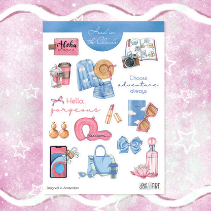 Sky blue fashion travel sticker sheet