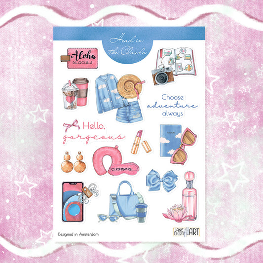 Sky blue fashion travel sticker sheet