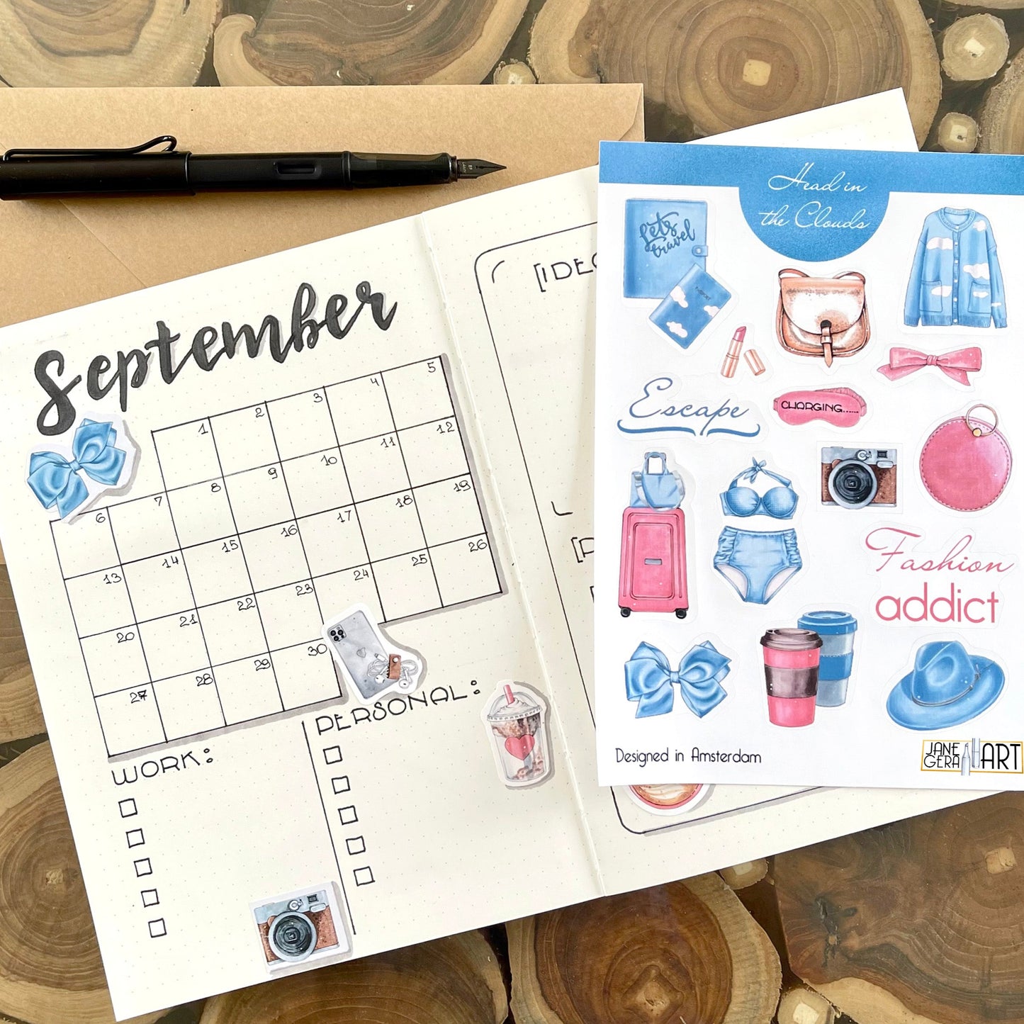 Sky blue fashion planner stickers