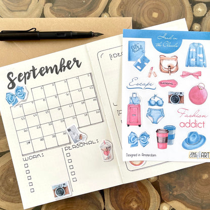 Sky blue fashion planner stickers