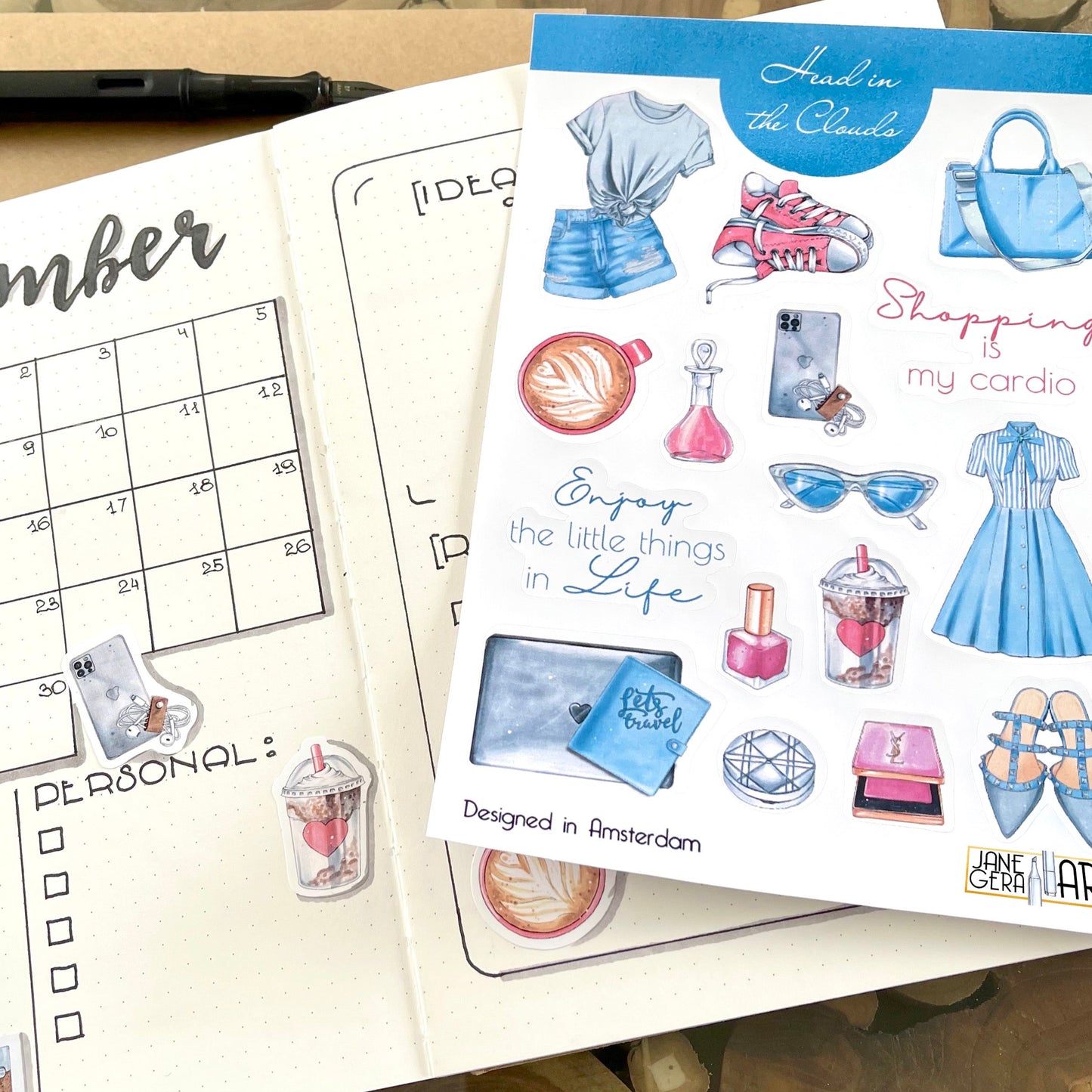 Sky blue fashion planner stickers