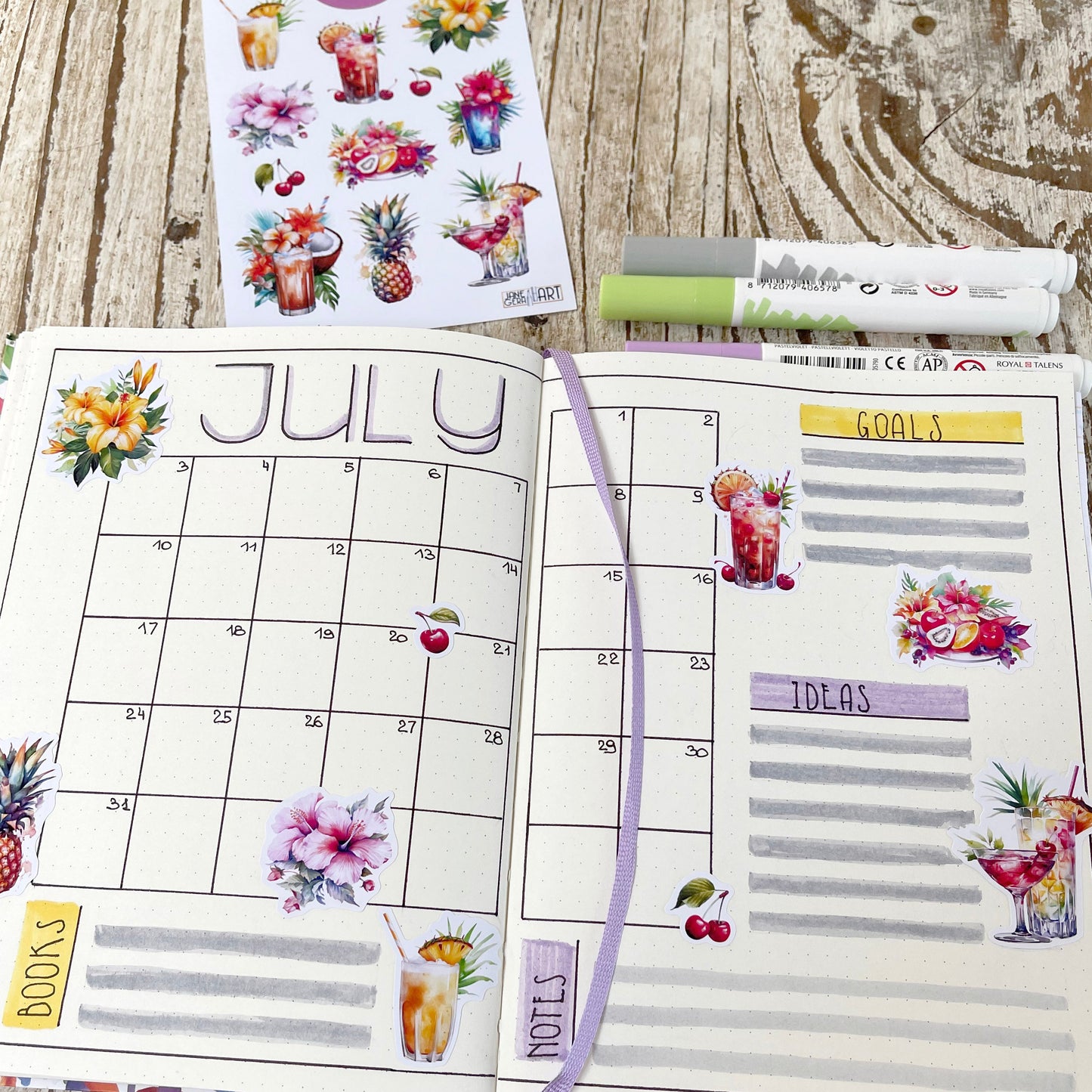 Tropical drinks bujo sticker set