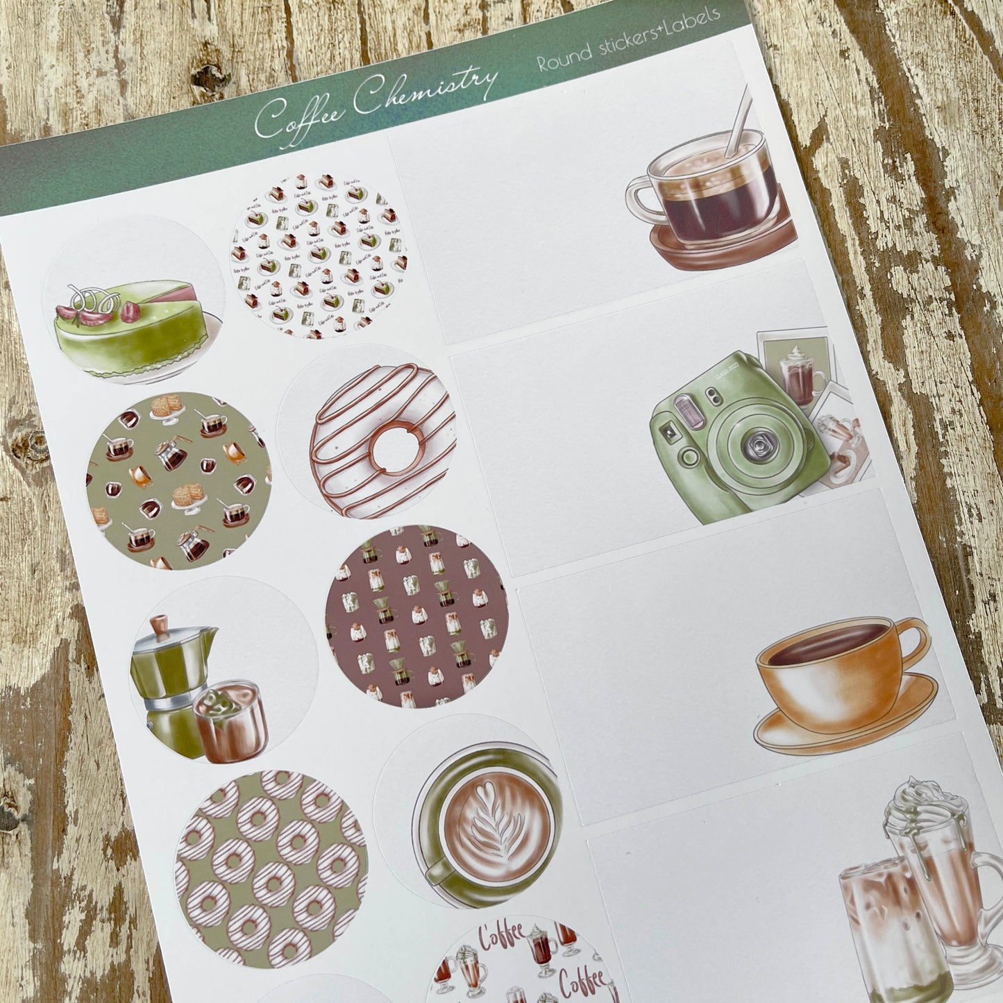 Coffee chemistry planner stickers Washi stripes and Labels