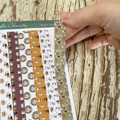 Coffee chemistry planner stickers Washi stripes and Labels