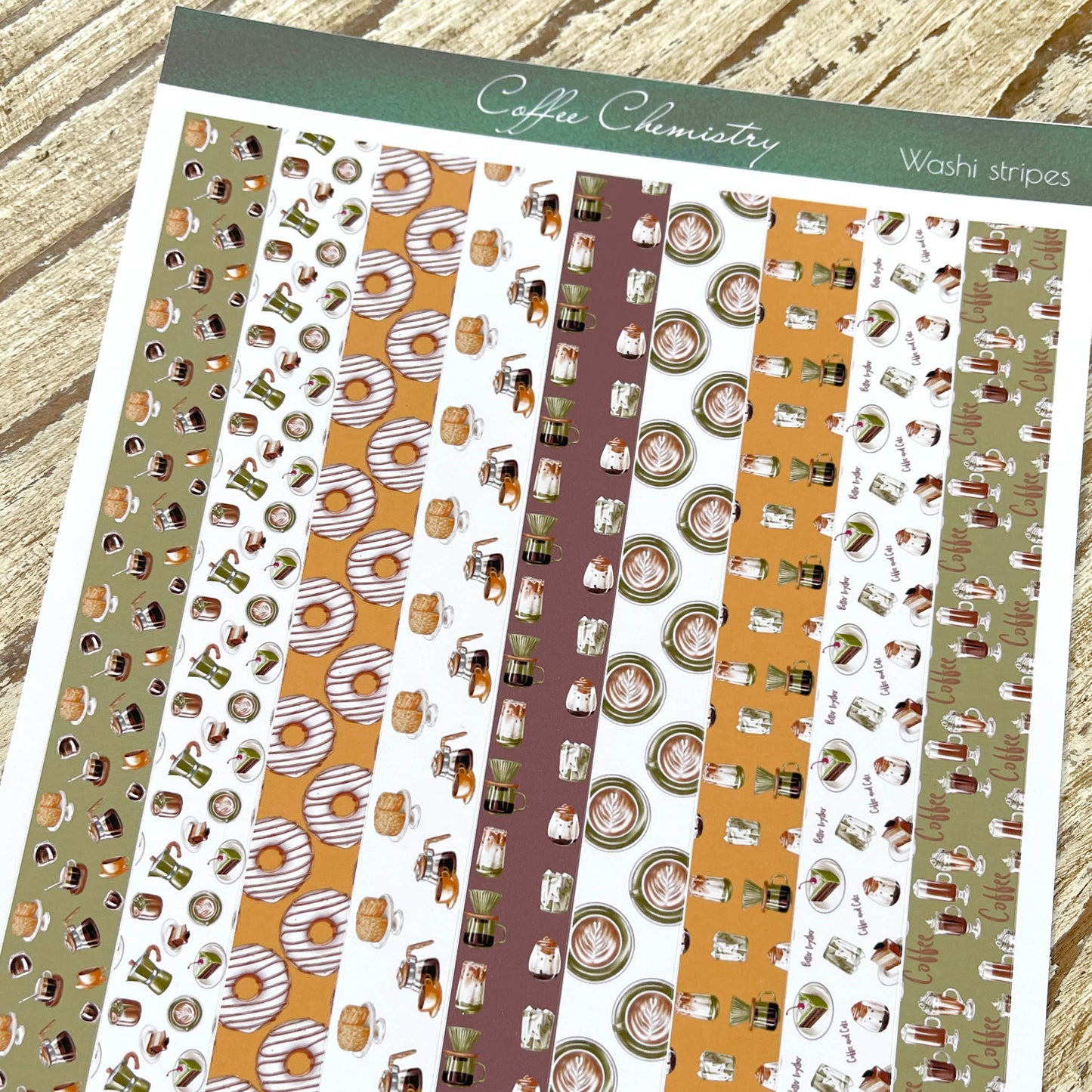 Coffee chemistry planner stickers Washi stripes and Labels