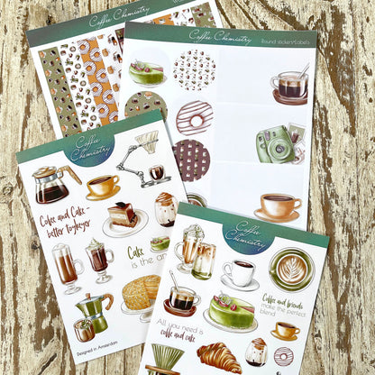 Coffee chemistry planner stickers Washi stripes and Labels