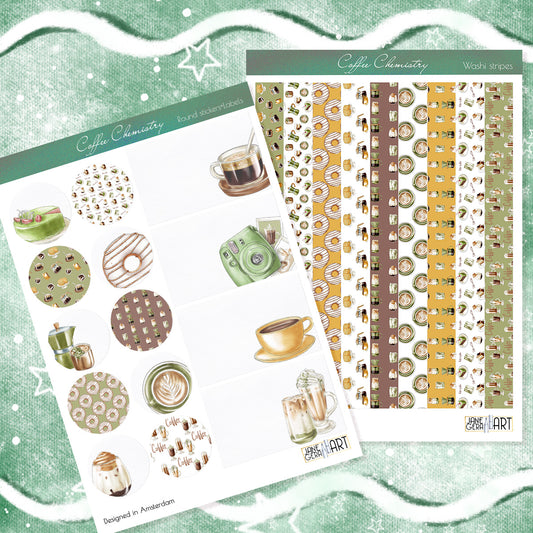 Koffie chemie planner stickers Washi strepen en labels