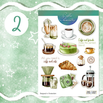 Koffie chemie sticker set