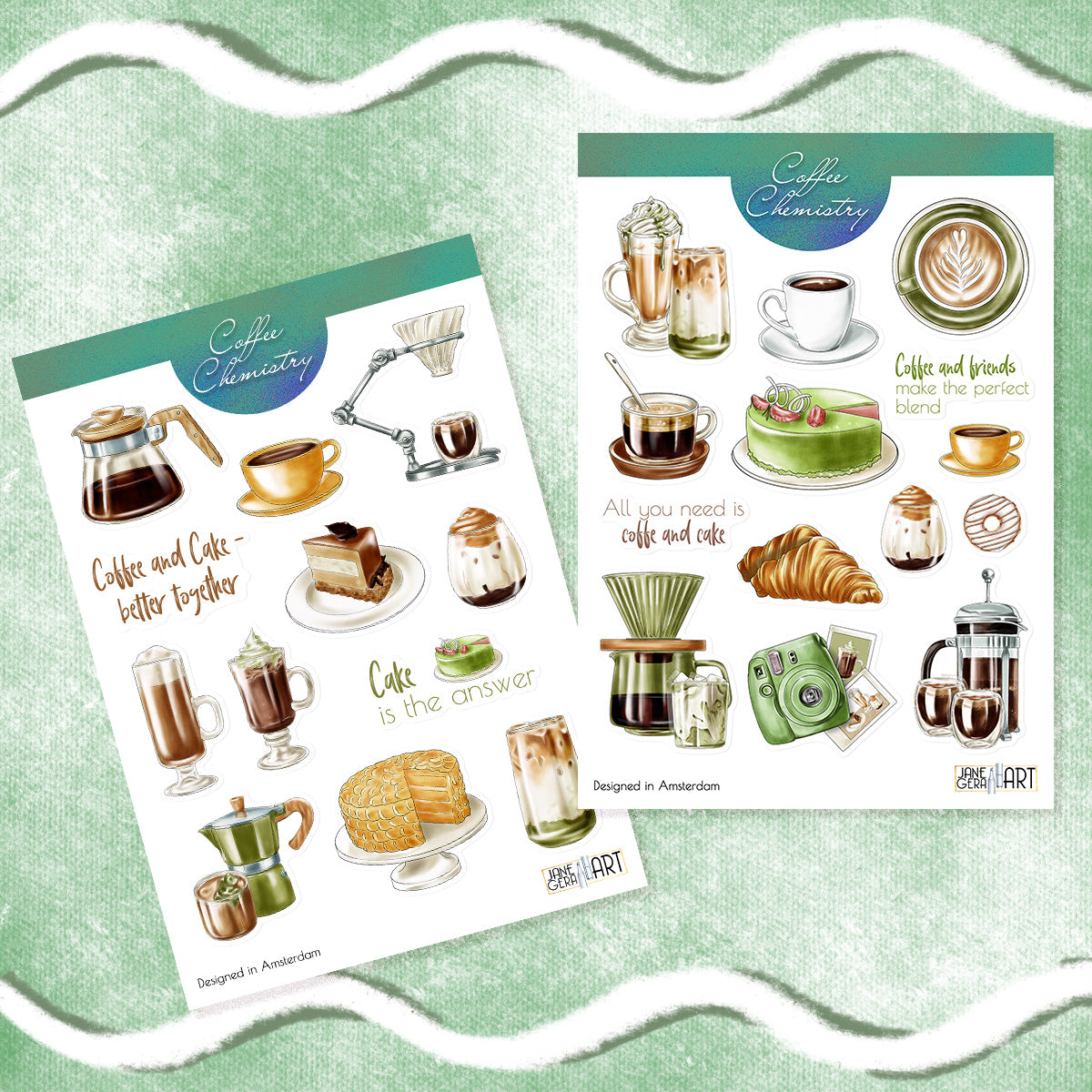 Coffee chemistry sticker set