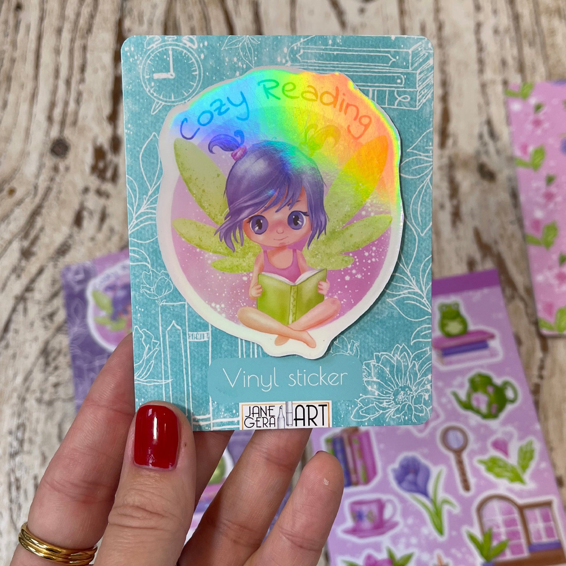 Cozy reading cute vinyl sticker, cute stickers, cute fairy, book lover gift