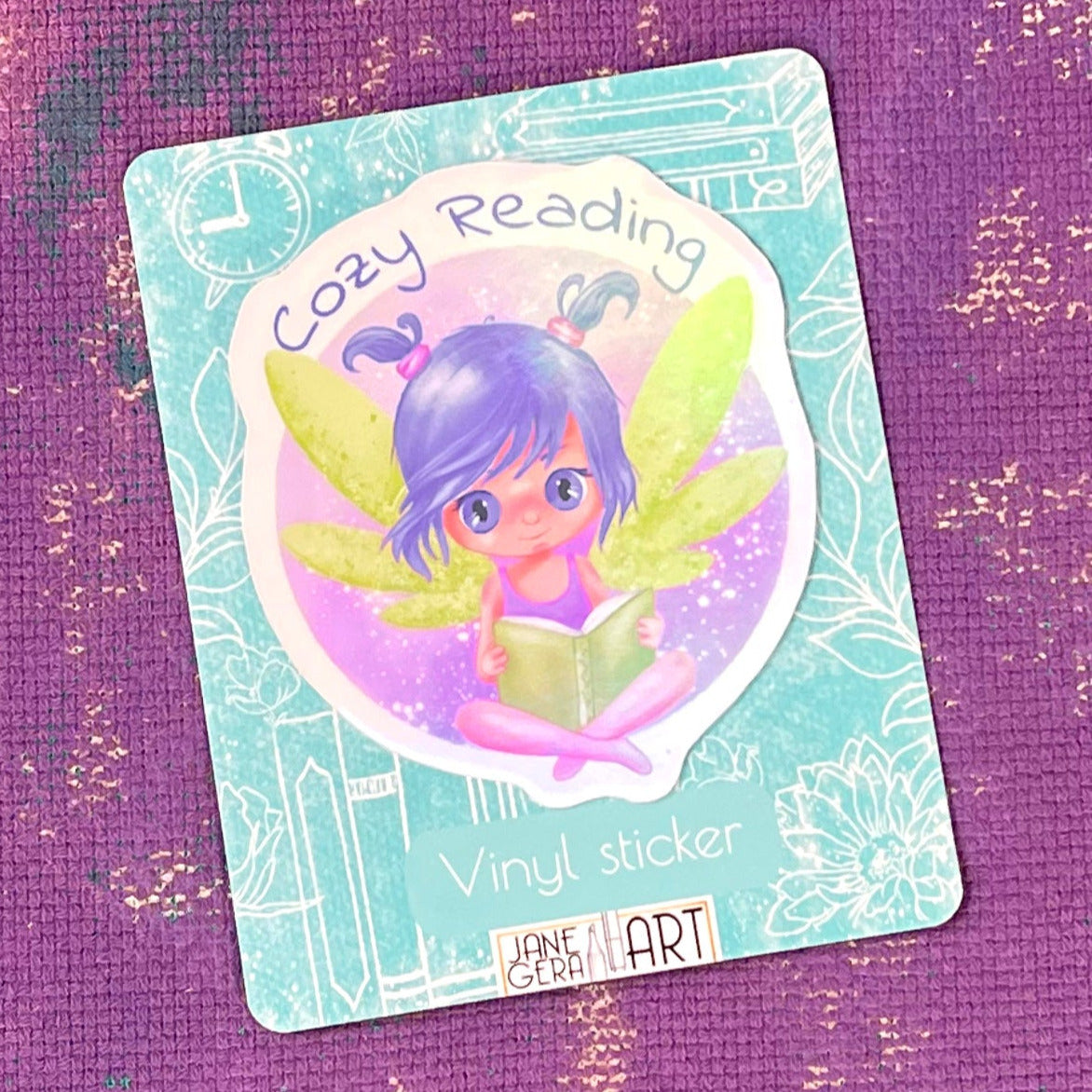 Cozy reading cute vinyl sticker, cute stickers, cute fairy, book lover gift